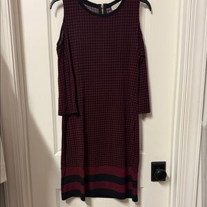 Michael Kors Burgundy and Black Long Sleeve Dress